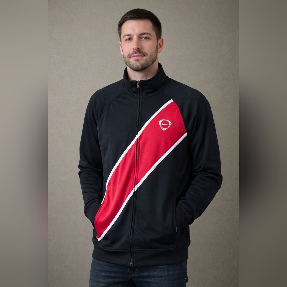 Nike Navy Red Track Athleisure Zip-Up Warm Up Jacket Sporty Streetwear Y2K